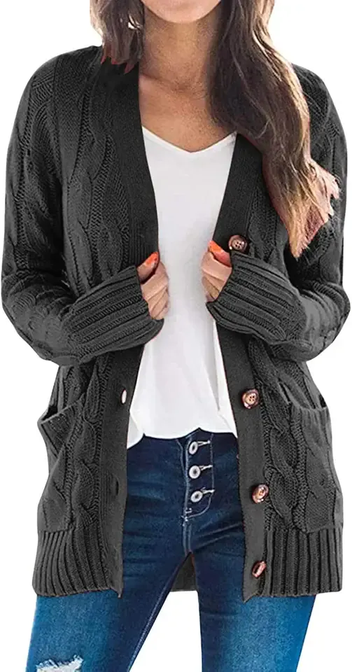 Cardigan Sweater for Women Open Front Button Sweaters with Pockets Long Sleeve Button Down Cardigans Sweaters