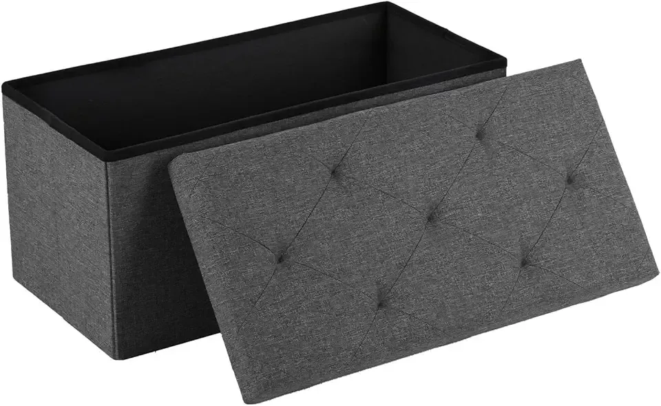 30in Foldable Storage Ottoman Bench, Storage Chest, End of Bed Foot Rest Stool with Padded Seat, Bedroom Bench for Living Room, Bedroom, Support 660lbs, Grey