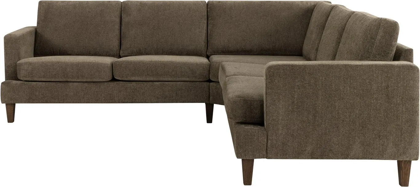 Sone dyp hjørnesofa Modulsofa. 2,5 seter + hjørne + 2,5 seter, armlene W4 i stoff 323 / 14 Mika medium brown