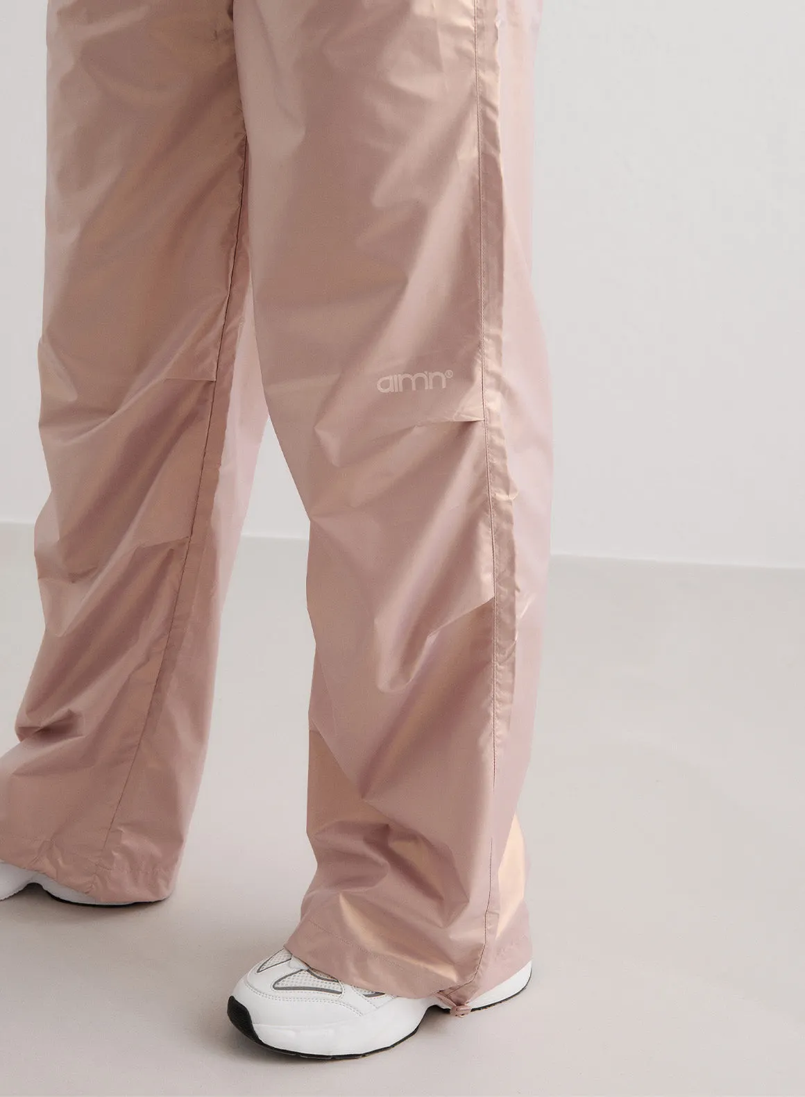 Rosé Metallic Plain Parachute Pants
