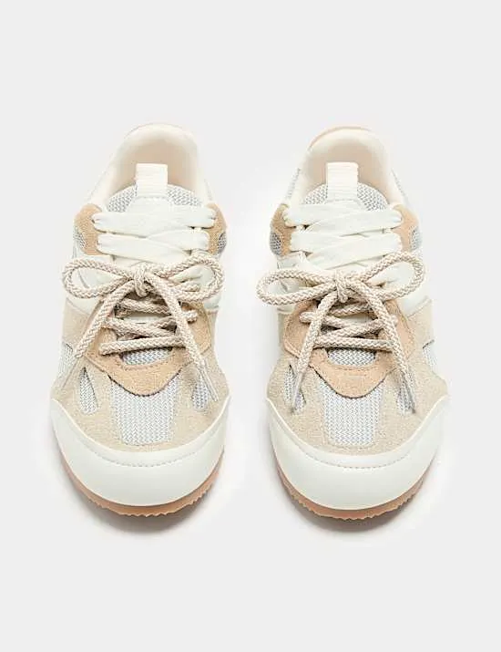 Leather Mix Lace Up Retro Trainers