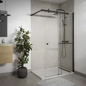 Paroi de douche WALK-IN 120 cm verre trempé 6 mm noir mat avec volet coulissant et porte serviettes