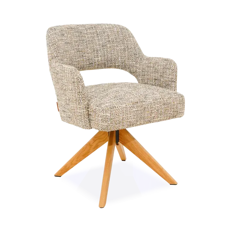 Armstoel Arabella - draaibaar - stof Be Trendy Beige - pocketvering - poot eiken naturel