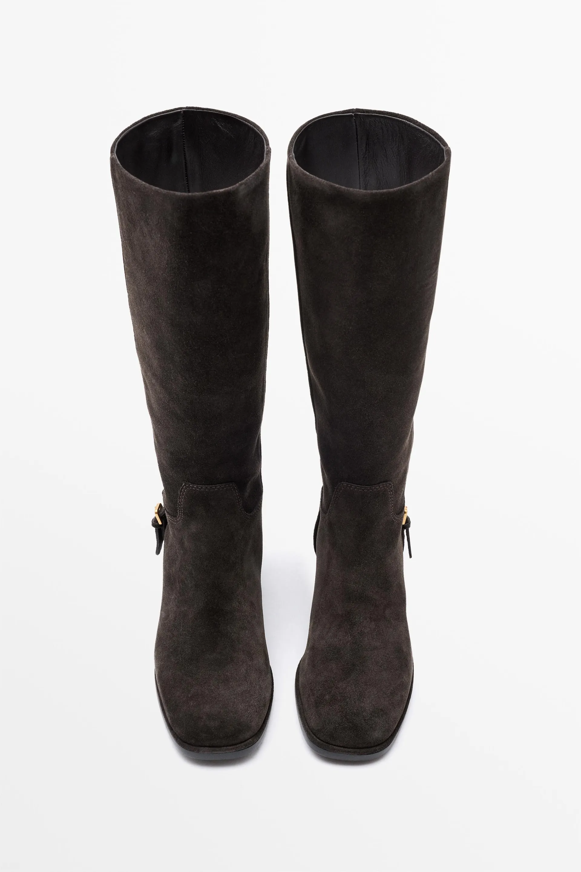 Split suede leather flat boots with side buckle