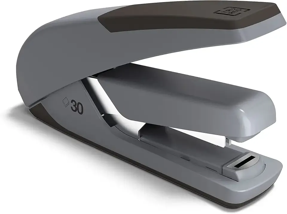 Staples TRU RED One-Touch DX-4 Desk Stapler, Non-Slip, Low-Staple Side Indicator, Rubber Finished Grip, 30-Sheet Capacity, Black/Gray