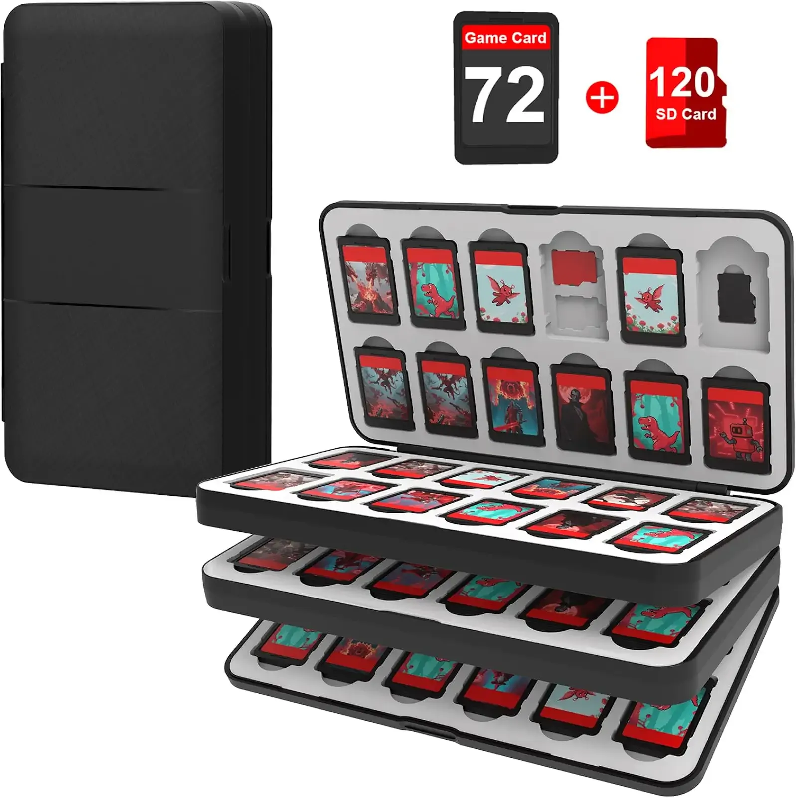 QuoLumPIA 72 Nintendo Switch 2 Game Case - for Switch/OLED/Lite Game Cartridges storage with 72 Game Card & 120 Micro SD Card Slots, Black, Hard Shell, Silicone Lining, Magnetic game card holder
