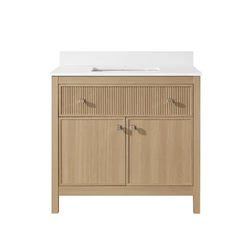 Josine 36 inch W x 20.5 inch D x 34.5 inch H Light Oak Bathroom Vanity with Ceramic Top Undermount Sink