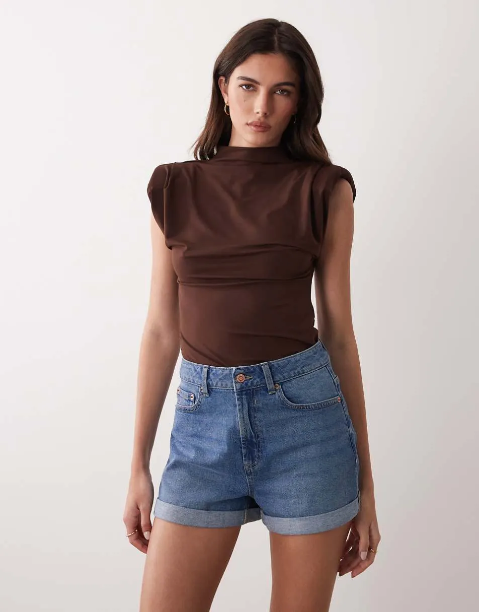 ASOS DESIGN denim comfort mom short in rich blue