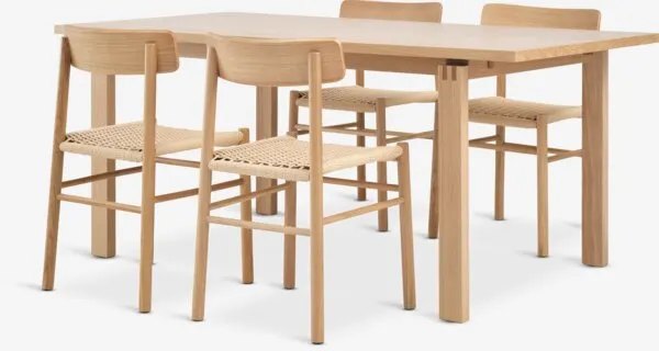 MEJLSKOV + ISLEV MEJLSKOV L180 naturel eiken + 4 ISLEV z/armleuning nat. eik