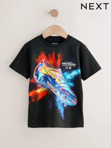 Black/Multi Short Sleeve Graphic Football T-Shirt (3-16yrs)