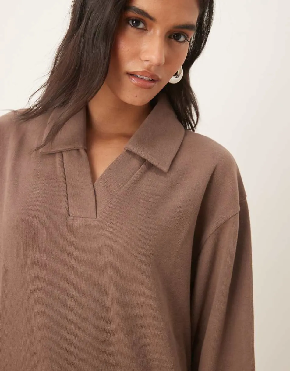 ASOS DESIGN Supersoft rugby collar long sleeve tee - BRONZE