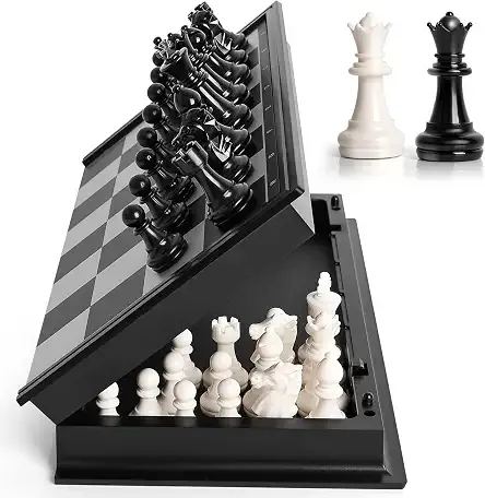 Travel Chess Set, 10 inch Magnetic Chess Board with 2 Extra Queen Portable Folding Board Chess Games for Kids, Adults