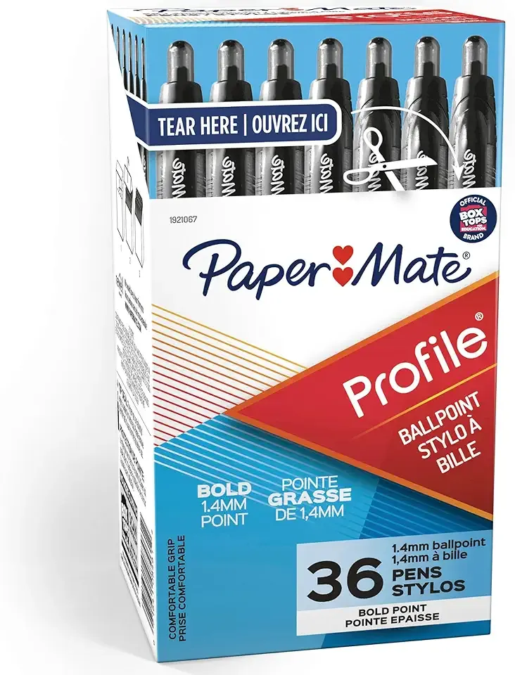 Paper Mate Profile Retractable Ballpoint Pens Bold Point (1.4mm) Black 36 Count