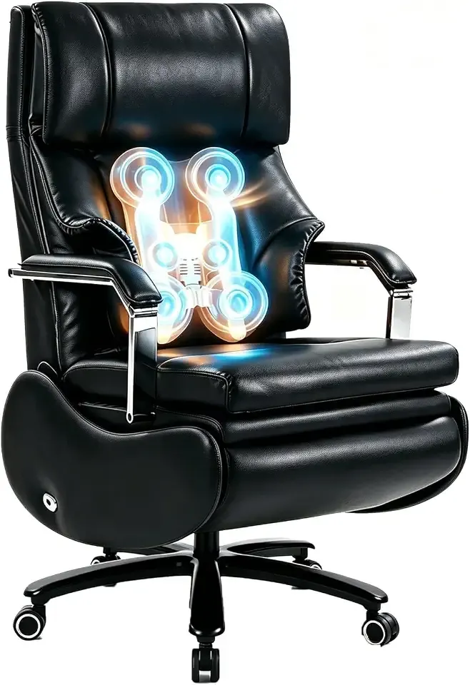 DYHOME Executive Office Chair with 3D Kneading Massage Power Recliner | Big and Tall Electric Desk Chair,Black Leather,Foot Rest,Lumbar Support, Adjustable Height,High Back,Heavy Duty 600LBS