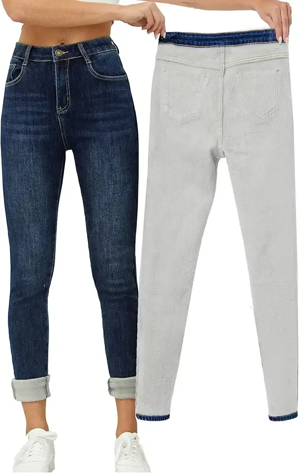 Women's Winter Fleece Lined Jeans Slim Fit Warm Skinny High Waist Denim Jean