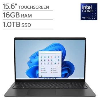 Dell 15.6" Touchscreen Laptop - Intel Core Ultra 7 255U - FHD (1920x1080) - 16GB RAM - 1TB SSD - Carbon Black - Windows 11 Home