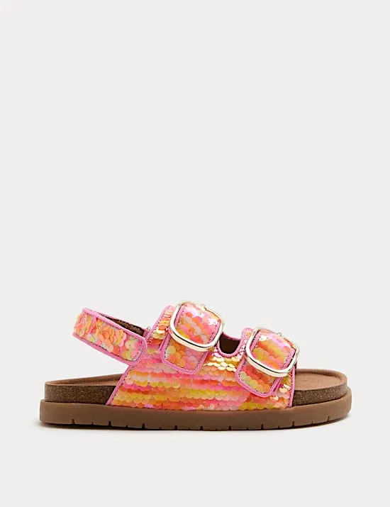 Kids' Sequin Buckle Footbed Sandals (4 Small-2 Large)
