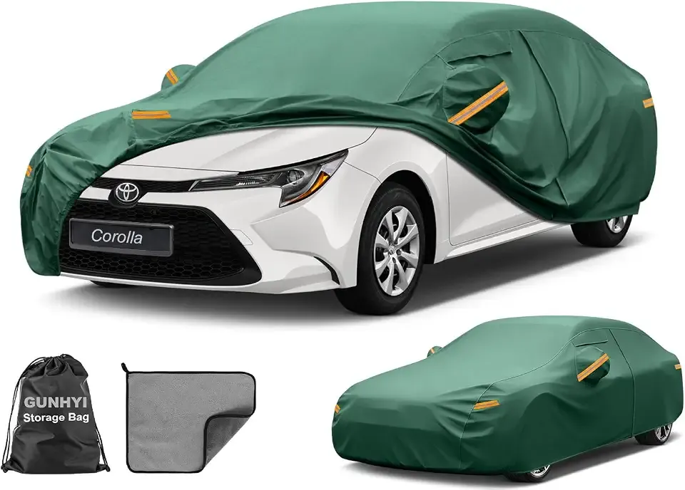 GUNHYI Waterproof Car Cover Custom Fit for Toyota Corolla (1984-2026) | 16 Layers Heavy Duty Full Exterior Cover with Vents, Zipper Door & Towel, Summer Sun/UV/Rain/Dust Protection.