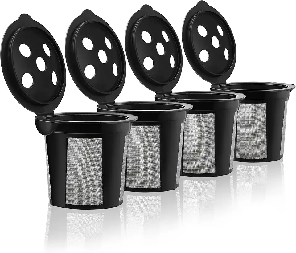 4 Reusable K Cups for Keurig K Supreme, K Supreme Plus, K Slim with Multistream Technology, K-Duo Hot & Iced - 4 Black Refillable Kcups Coffee Filters for Keurig Coffee Makers