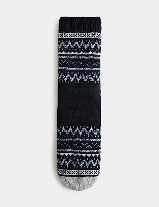 Hausschuhsocken aus Wollmischgewebe mit Norwegermuster
