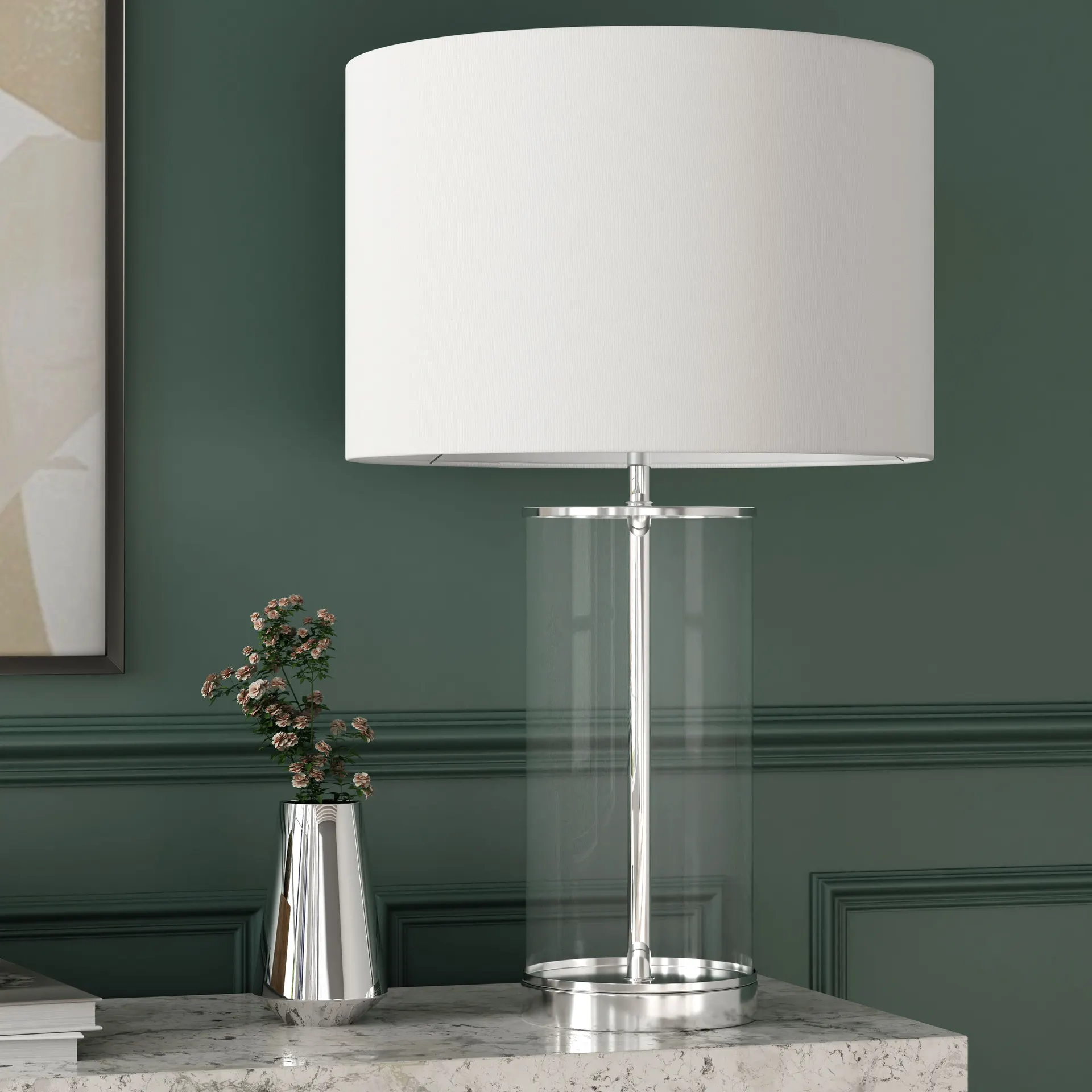 24-in Brushed Nickel On/Off switch Table Lamp with Linen Shade