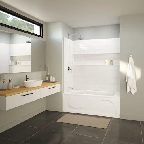 NexTile 60L x 30W x 81.25H in. 2-in-1 Tub Shower Kit - Shower Stall with Left Drain Bathtub and Bathtub Wall Surround (No Door)