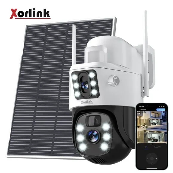 Xorlink 4K/8MP Solar Security Camera, 360° View Wireless Outdoor Camera, Waterproof PIR Detection, Rechargeable Battery Powered Home Dual Lens Surveillance Camera with Color Night Vision 2-Way Audio