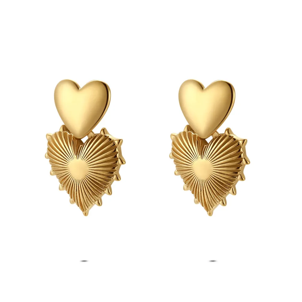 Oorbellen in edelstaal, hartvormig met reliëf