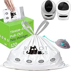 AWoHH 120 Tidy Draw-Pack Automatic Litter Box Bags Cat Litter Box Robot Model 5/4/3 Waste Bags, Tear-free, Sensor-compatible, Thick Heavy Duty Cat Litter Box Liner Bags 25.2 x 15.7 IN
