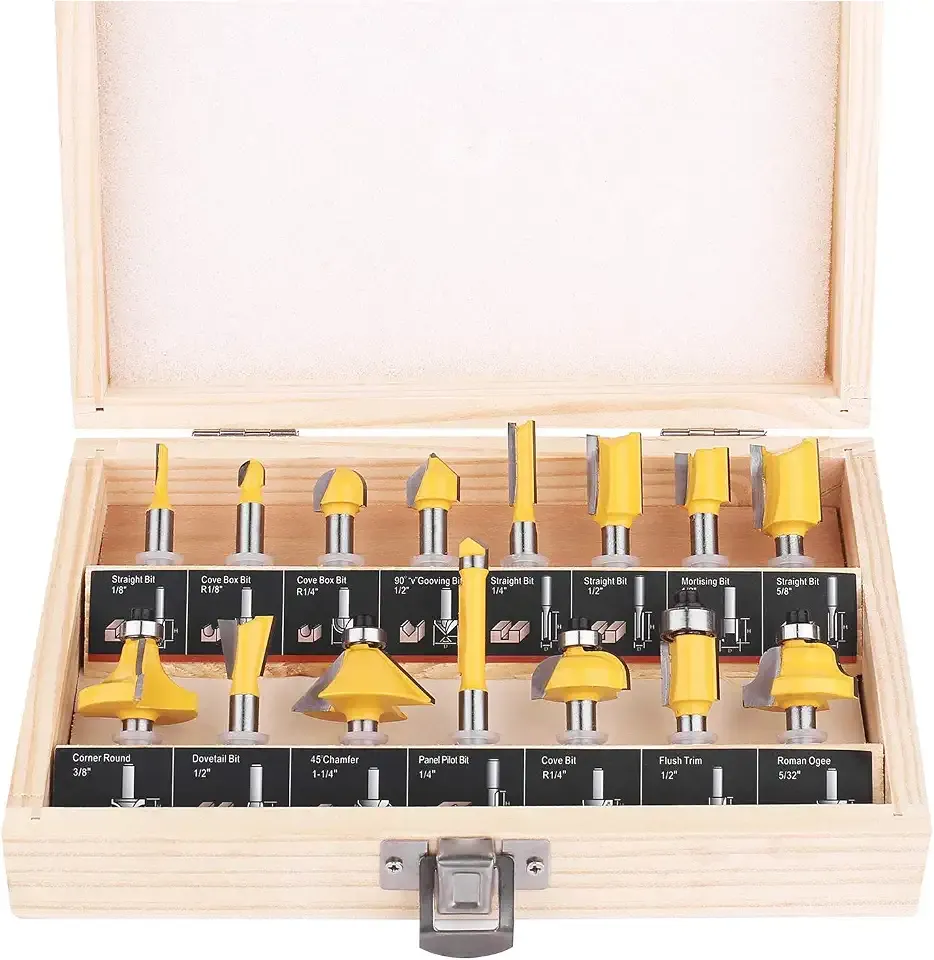 Router Bits Set of 15 Pieces 1/4 Inch Woodwork Tools for Beginners