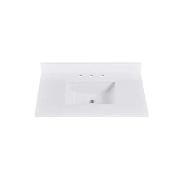 LANDOLT Aurra Pure 36 in. W x 22 in. D Engineered Stone Rectangular Single Sink Bathroom Vanity Top in White