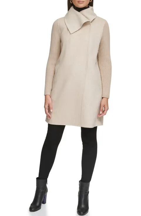 Rib Sleeve Mixed Media Coat