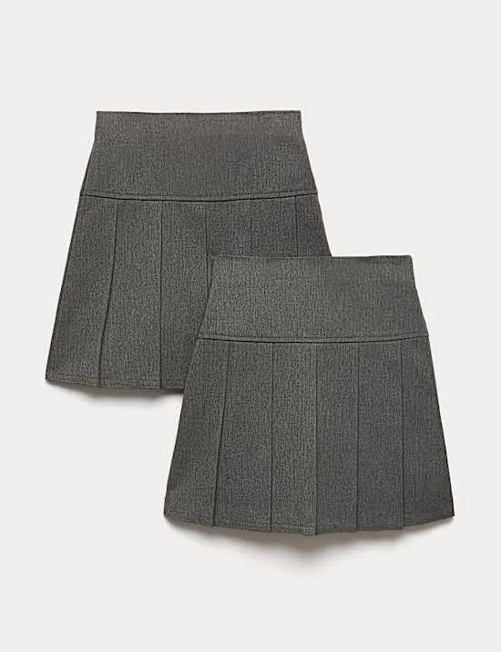 2 Pack Girls' Slim Permanent Pleats School Skirts (2-18 Yrs)