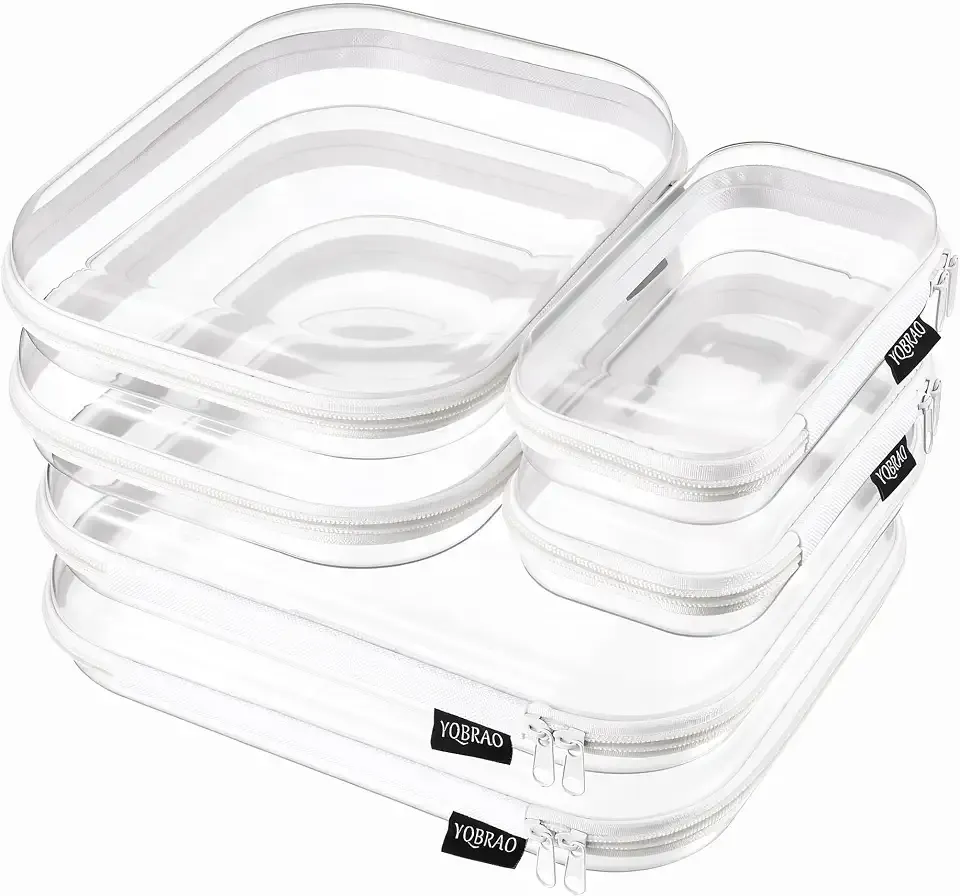 YQBRAO 6 Pack Clear Hard Shell Zipper Case, 1.2mm Heavy Duty Crush-Proof Diaper Bag Organizer Pouches, TSA Approved Travel Makeup Bag for Toiletries & Electronics, (2L, 2M, 2S) Multi-Size Storage Set