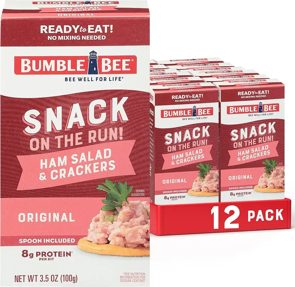 Bumble Bee Snack On The Run Ham Salad with Crackers Kit, 3.5 oz (Pack of 12) - Ready to Eat, Spoon Included - Shelf Stable & Convenient Protein Snack