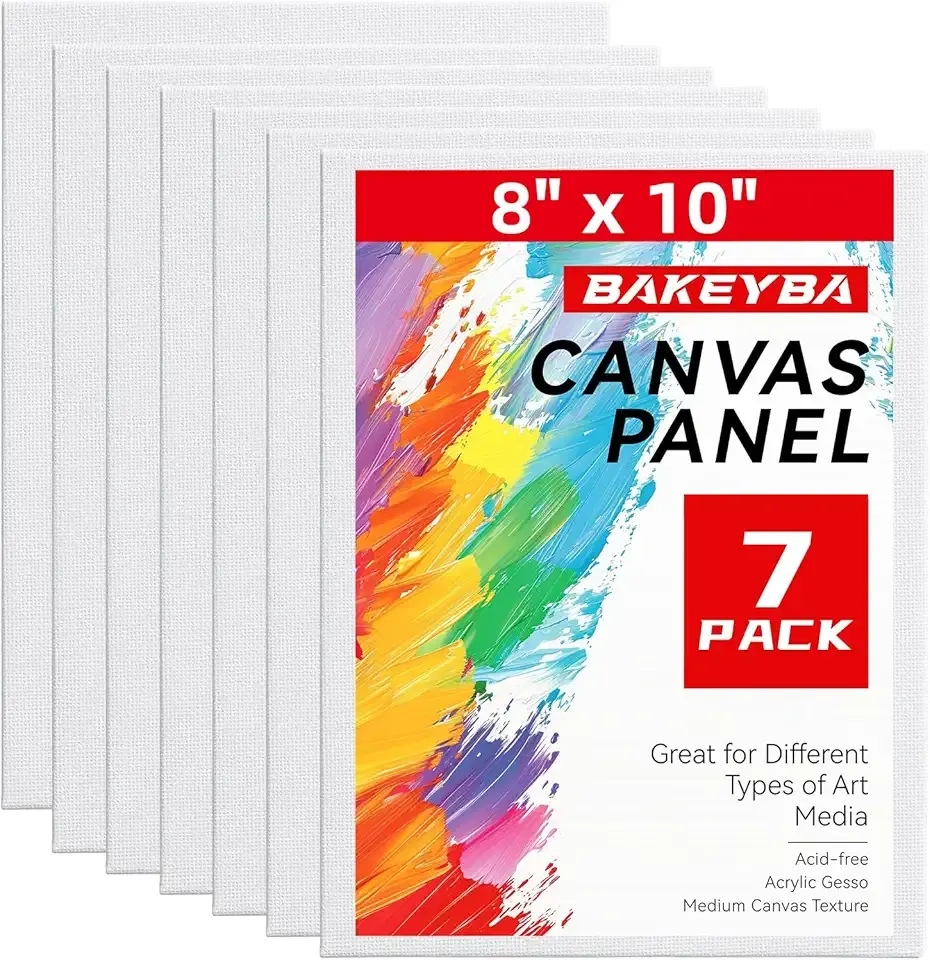 7 Pack 8x10 Painting Canvas Boards Paint Panels Cotton Primed Acid Free for Oil Paint, Watercolor, Acrylic, Gouache and Tempera