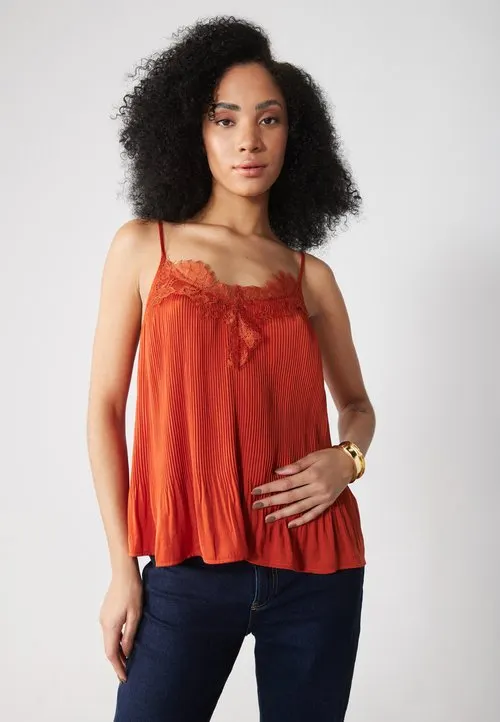 PLISSE TOP - Topper - dark red
