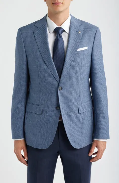 Hutson Slim Fit Medium Blue Textured Virgin Wool Sport Coat