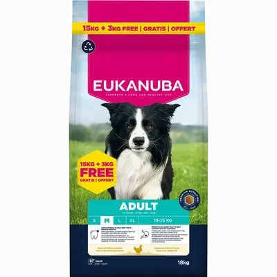 Croquettes Eukanuba Premium Nutrition pour chien : 15 kg + 3 kg offertes ! Adult Medium Breed poulet