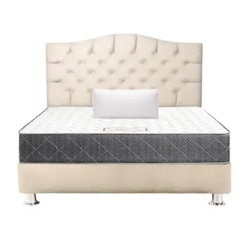 Combo Cama tapizada Varsovia 2Plz Beige + Colchon Semiortopedico+Almd