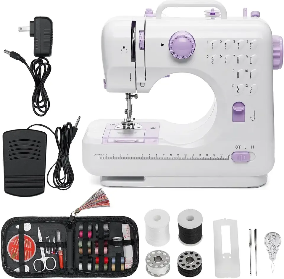 7-9W Sewing Machine with 12 Built-in Stitches & Night Light & Foot Pedal, Ideal for DIY Projects, Crafting, and Quick Fixes, Portable & Easy Storage