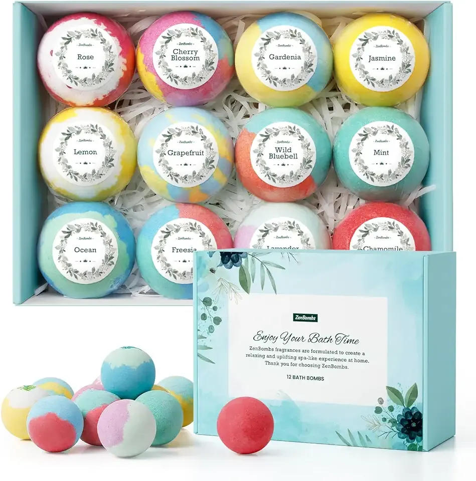 ZenBombs Bath Bombs for Women, 12pcs Handmade Natural Bath Bomb, Stocking Stuffers, Mothers Day Presents for Mom, Bath Bomb with Shea Butter, White Elephant, Valentines Day Gifts for Her and Him