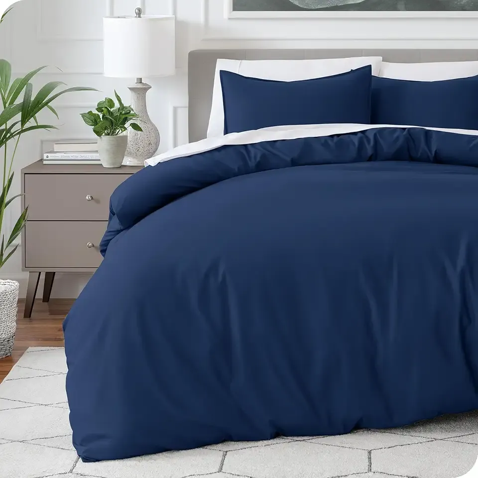 Bare Home Bedding Duvet Cover Extra Long Size - Premium 1800 Super Soft - Lightweight, Cooling Duvet Cover - Soft Breathable Bedding (Twin/Twin XL, Dark Blue)