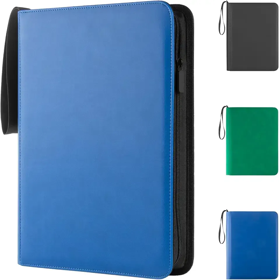 9 Pocket Trading Card Binder - 432 Card Storage Capacity Card Binder, Premium Double-Sided PU Leather with Zip Closure, TCG/Games/Sports Card Protector & Album Folder for Collectors (Blue)