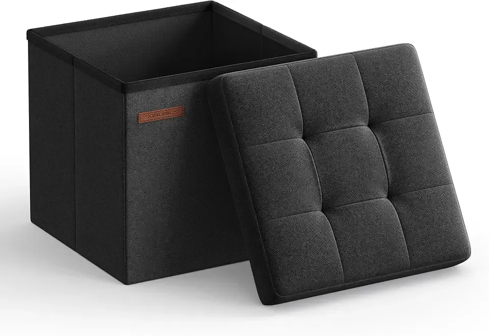 Storage Ottoman, Foldable Small Ottoman Foot Rest, 11.8 Inches Foot Stool, Cube Ottoman with Storage, Load up to 286 lb, for Living Room, Bedroom, Dorm, Ink Black ULSF028B01