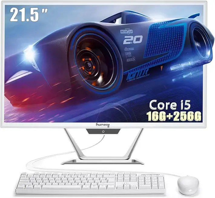 suevery All-in-One PC 21.5 AIO Desktop Computer Core I5, 256G SSD 16G RAM, Wi-Fi6, 1080P Gaming All in One 22" FHD Business Display for Home Office with Keyboard & Mouse (GB, 256)