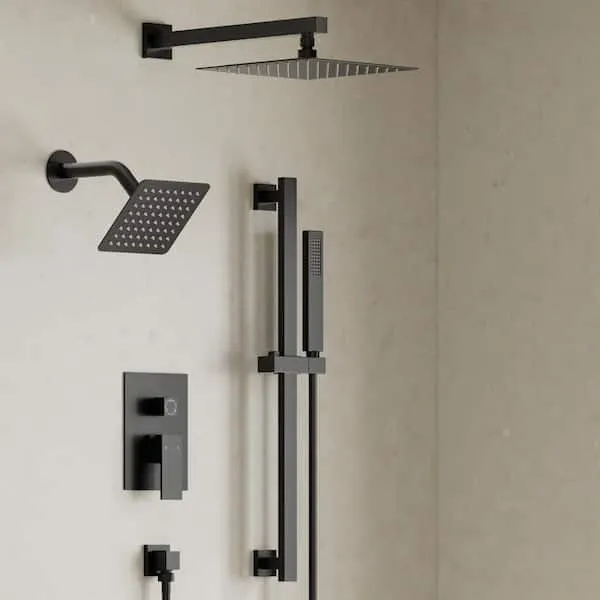 YAWWALK 3-​Spray 10 and 6 in.​ Wall Mount Dual Shower Heads and Handheld Shower Head in Matte Black (Valve Included)​