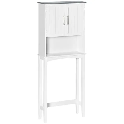 65-inch H Over The Toilet Storage Cabinet with Adjustable Shelf and Open Shelf in White