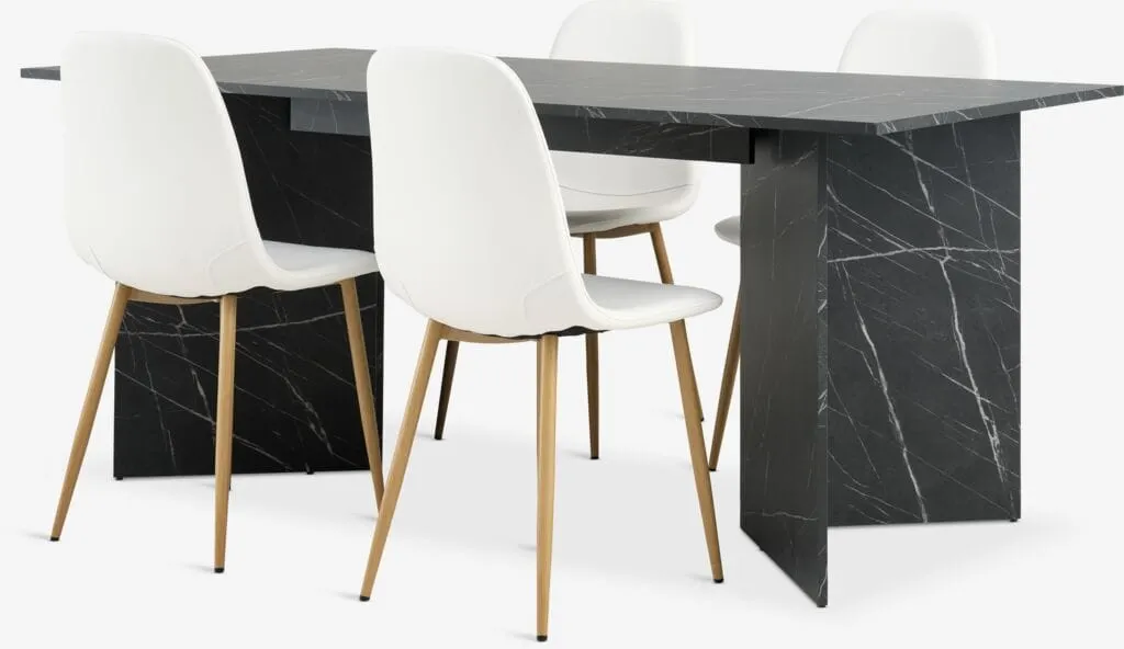 KRONDAL Tavolo L180 cm color marmo + 4 JONSTRUP Sedie bianco