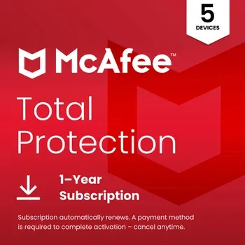 McAfee Total Protection, 5 Devices, 1-Year Subscription with Auto-Renewal (E-delivery)